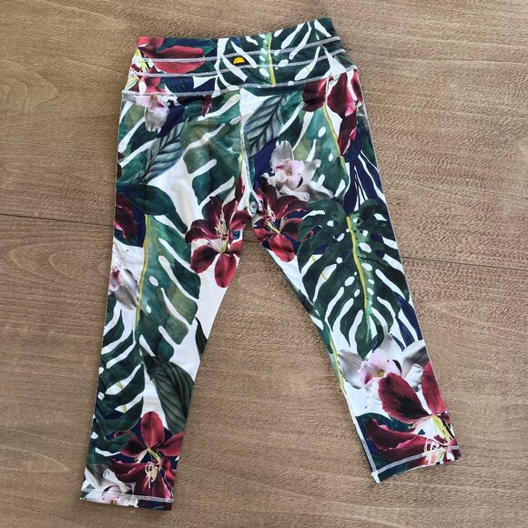 Tropical Cropped Leggings with Drawstring, Size M - Picture 5 of 9